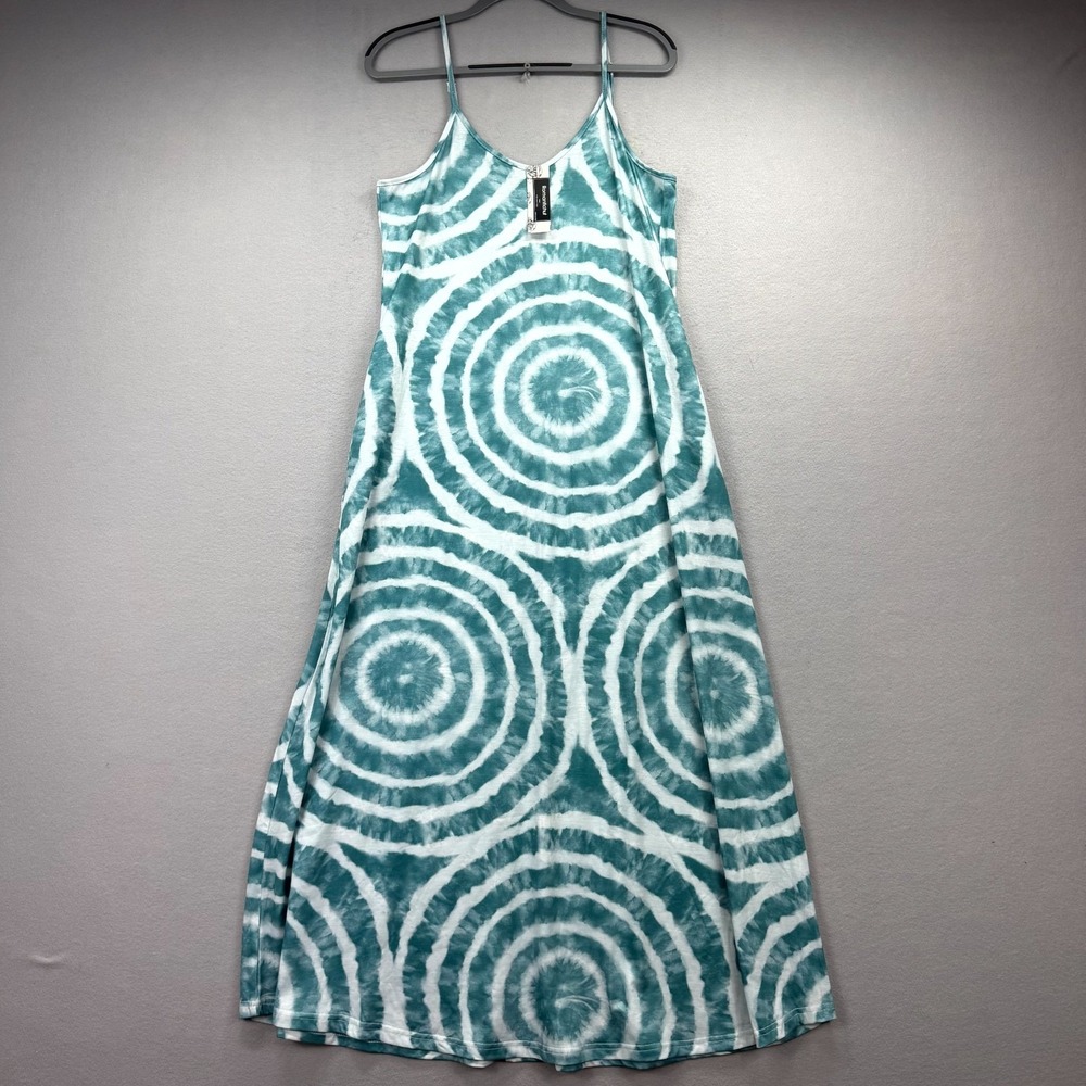 Romantic Hut Maxi Dress Women M Teal White Circle Tie‎ Dye Boho Spaghetti Strap